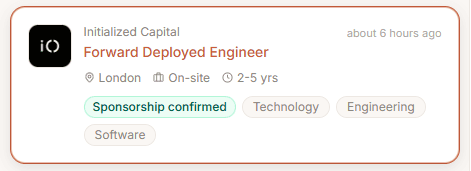 Example job listing with sponsorship confirmed